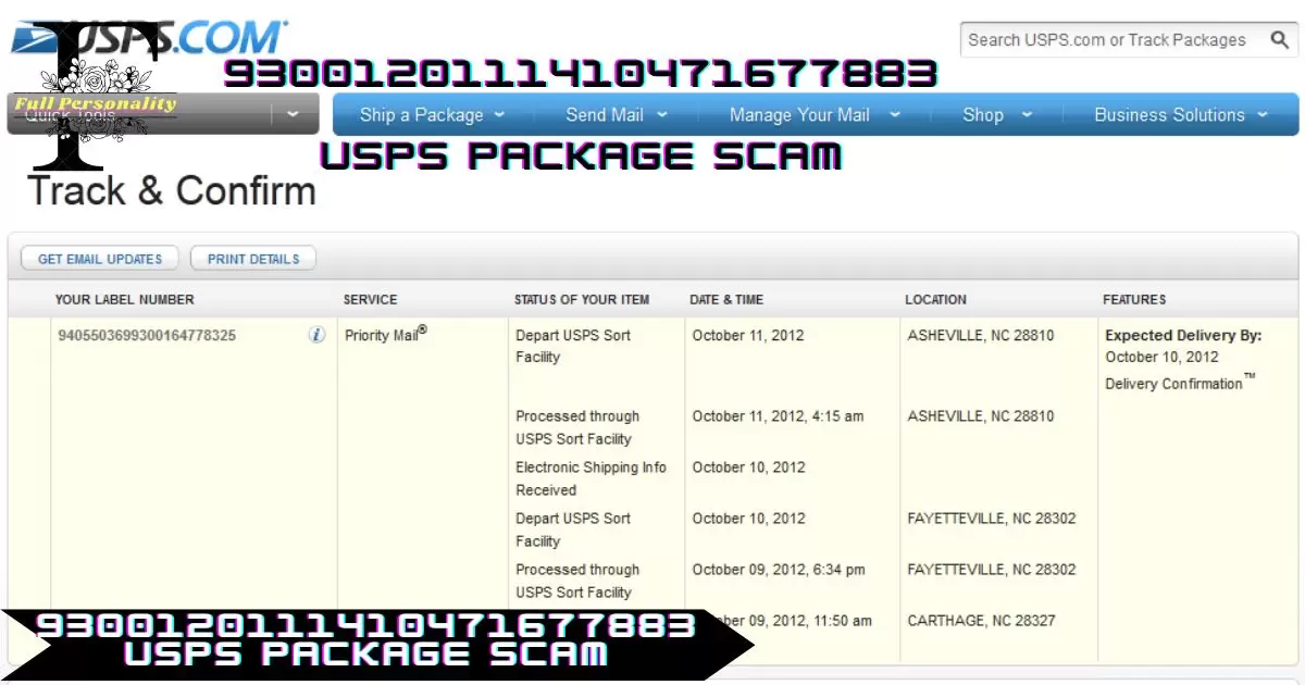 9300120111410471677883 USPS Package Scam