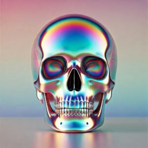 A rainbow colored skull is shown in this image