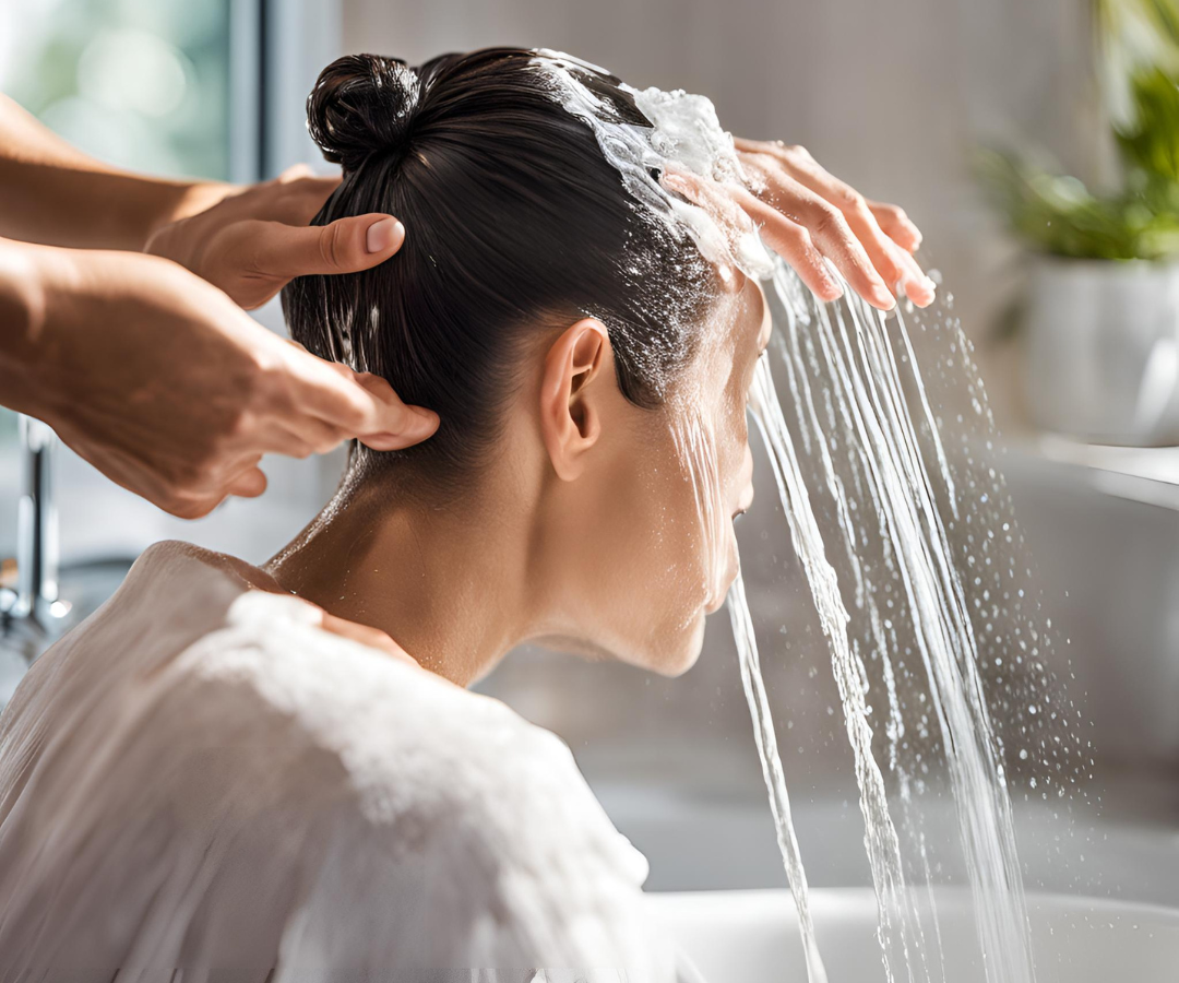 Transplantation, A person gently washing their hair with a mild shampoo, following aftercare instructions after the procedure