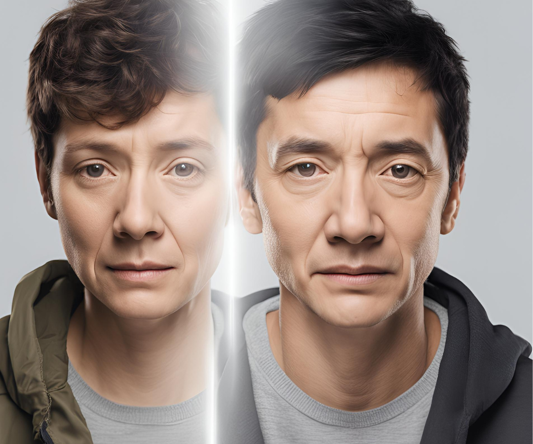 ozempic personality changes, A split image showing a person before and after using Ozempic. One side could show someone feeling fatigued or self-conscious, and the other side showing a more confident, energetic version of the same person.