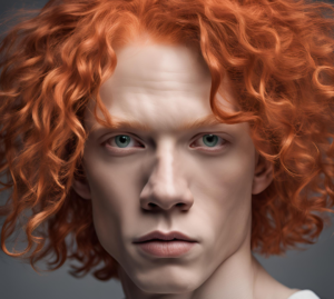 Albino black people, A close-up of an albino black person with vibrant red or copper hair, contrasting beautifully against their light skin. Their hair should be styled in a natural way, showcasing the uniqueness of their hair color.