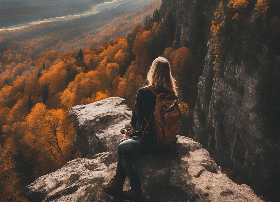 Girl siting alone on a cliff