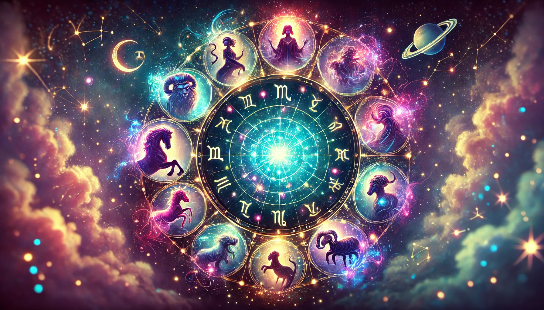 A mystical and vibrant illustration depicting the 12 zodiac signs in a celestial circle, What is the ugliest zodiac sign