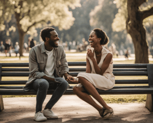 our personality chemistry, a couple sitting in garden on bench